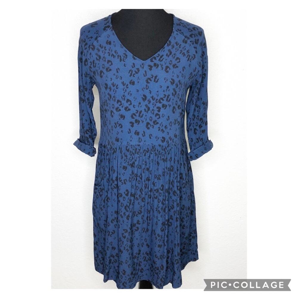 Garnet Hill blue and black leopard print dress size 4